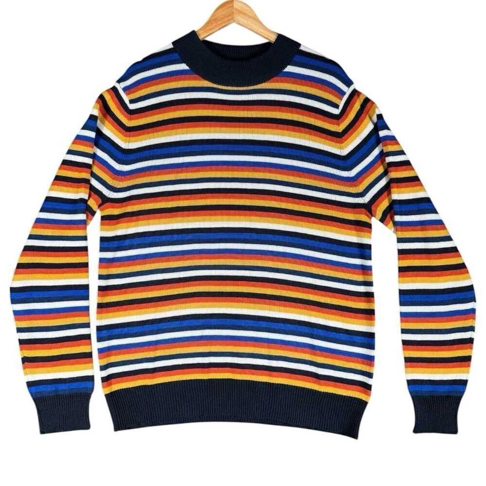 Paisley & Gray Sz XL Men's Black Wool Blend Fine Gauge Striped Sweater 90s Style